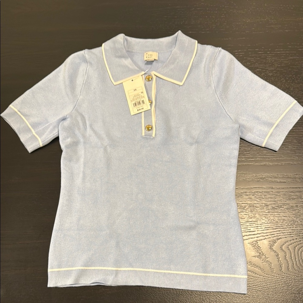 a new day Blue Knit Polo Shirt Classic Style
